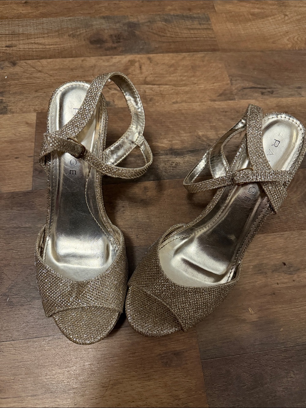 Rampage Gold Glitter Strappy Heeled Sandals